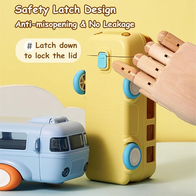 Bus Water Bottle Car Straw Water Cup 17oz Portable Bus Shaped Water Bottle with Strap Cute Drinking Jug with Wheels Leakproof for School, 3505711WZX9RVKPAJ, Blue