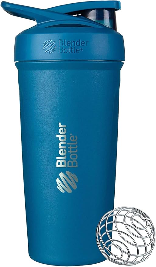 BlenderBottle 24-Ounce Stainless Steel Shaker Cup Bundle with Wire Whisk, Blue and Black