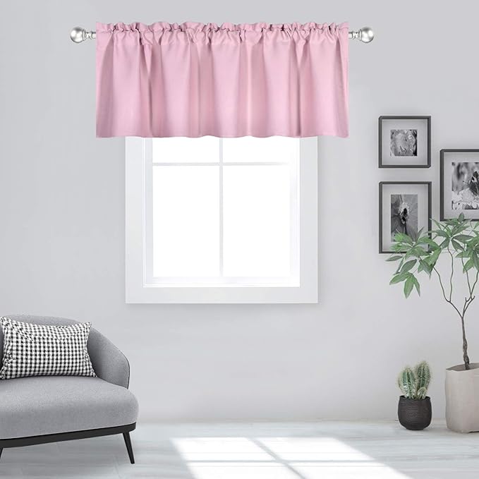 Baby Pink Valance for Windows 60x18 Inch Solid Thermal Insulated Blackout Rod Pocket Kitchen Short Curtain Toppers Valance for Bathroom Living Room 1 Panel