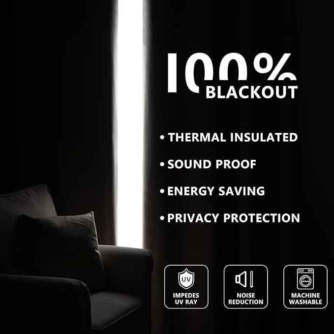 Blackout Curtains 72 Inch Length 2 Panels Set, 100% Black Out Textured Thermal Curtains, Grommet Privacy Light Blocking Drapes for Living Room Bedroom Luxury Decor(52W × 72L inch, Light Grey)