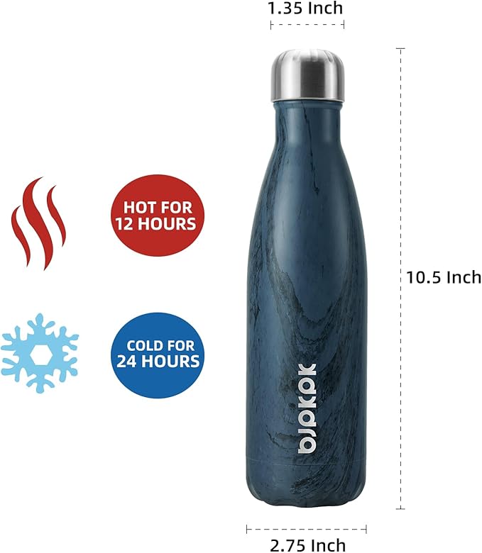 BJPKPK Insulated Water Bottle 17 oz Stainless Steel Water Bottles Cola Shape Water Bottles For Travel,Wood Graphics-Prussian Blue
