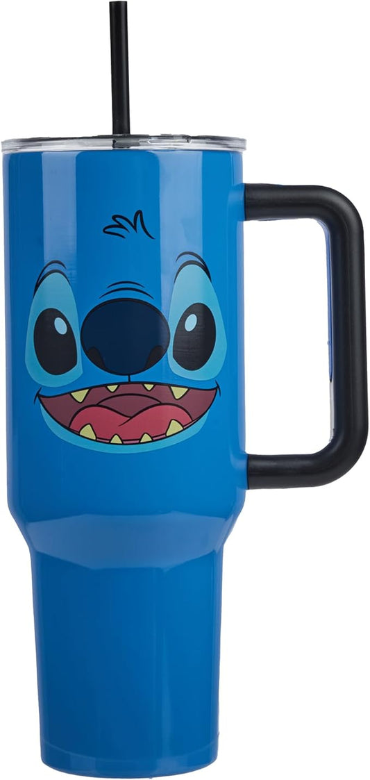 Bioworld Disney Stitch Face 40 Oz Blue Stainless Steel Tumbler With Handle