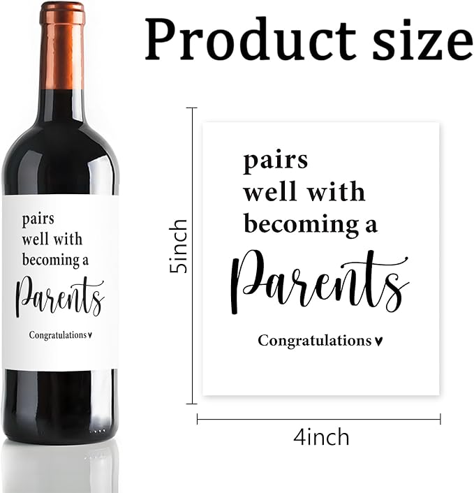 24 Pcs Parents Pregnancy Baby Announcement Wine Labels, Funny Pregnancy Baby Announcement Gifts for New Parents, Pairs Well With Becoming A Parents Wine Bottle Stickers Labels