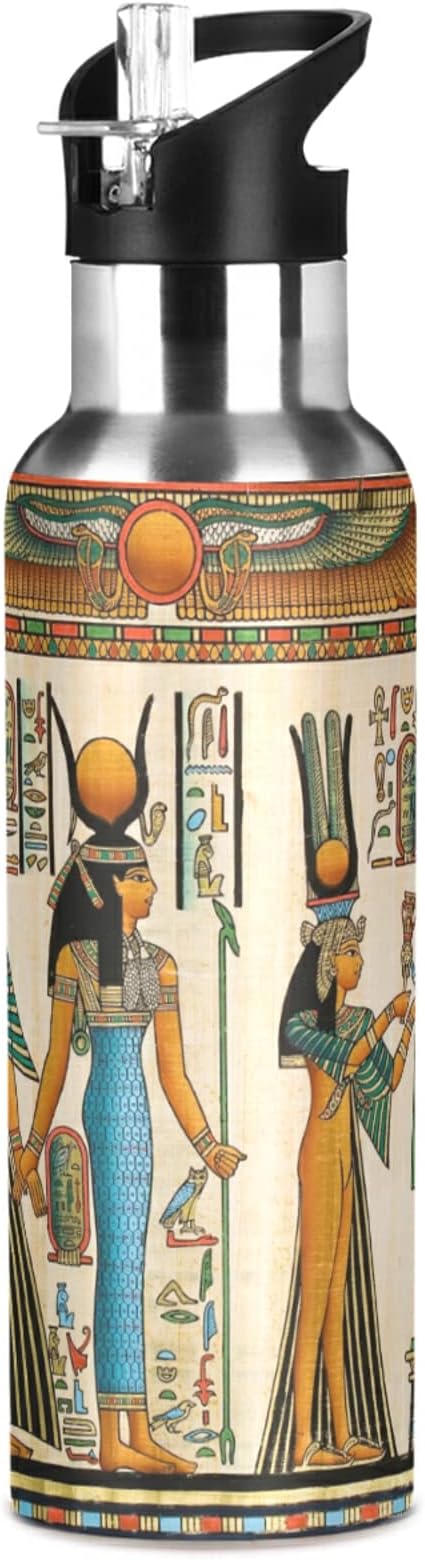 Blueangle 20 OZ Queen Of Egypt Water Bottle with Straw, Sports Water Bottle BPA Free Stainless Steel Water Jugs for Gym, Kitchen, Working, Outdoor（26）