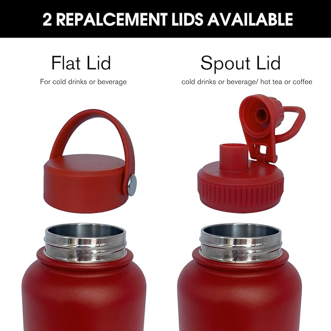 32oz Insulated Water Bottle ，Stainless Steel Sports Water Cup Flask with 2 Lids, Wide Mouth Travel Thermal Mug,Outdoor Sports Bottle（Deep red）