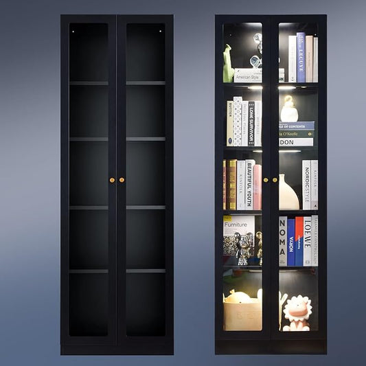 5 Tier Metal Curio Cabinets, 71" Tall Modern Bookshelf Cabinet with 4 Adjustable Shelves, Cabinet Display Case for Home Office, Living Room, Pantry, Assemble Required, Black