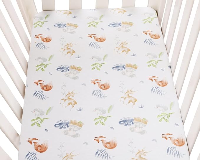 Bassinet Sheets Compatible with Baby Delight Go with Me Slumber Bassinet/Beside Me Doze Deluxe Bedside Bassinet, 2 Pack, 100% Jersey Knit Cotton 190GSM, Ultra Soft Breathable, Fox Deer and Elephant