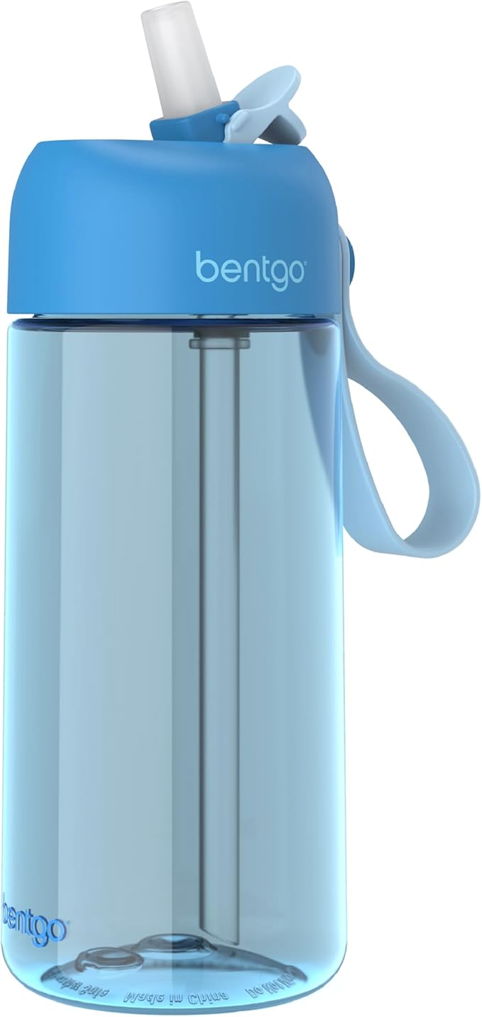 Bentgo Kids Water Bottle - Leak-Proof, Durable Tritan™, BPA-Free 15 oz. Cup for Kids/Toddlers Ages 3+ - Flip-Up Straw & Dishwasher Safe for School, Sports, Daycare & Camp (Blue)