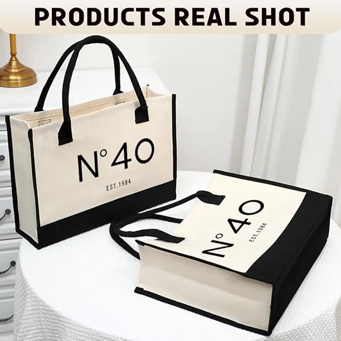 40th Birthday Gift Canvas Tote Bag for Women,N°40 EST.1984 Keepsake Beach Bag 40 Party Birthday Present for Her