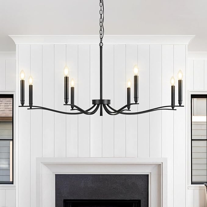 Black Chandelier, Modern Dining Room Light Fixture 8 Light Candle Chandelier Over Table 44in Metal Chandeliers Lighting for Living Room Entry Master Bedroom Bathtub Kitchen