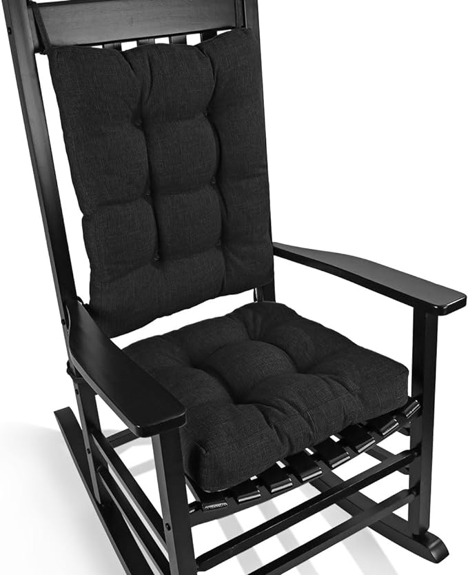 BUYUE Chair Cushion Set for Rocking Chair, Back Pillow & Seat Cushion with Ties, Original Woven Fabric Non-Slip Chair Pads for Elderly Sitting, Black