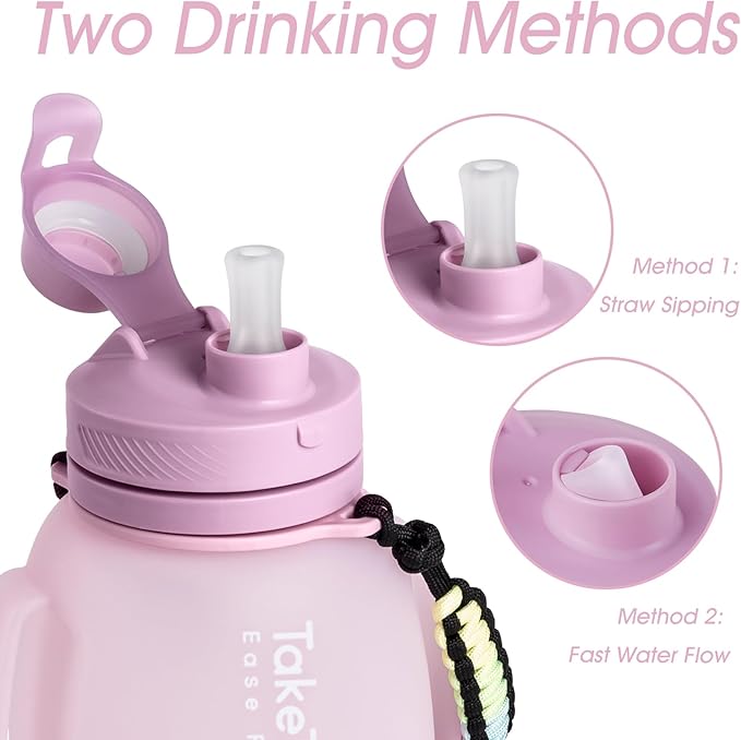 40 OZ Motivational Water Bottle with Straw and Paracord Handle 1.2L Silicone Sports Water Bottle with Time Marker(Purple)