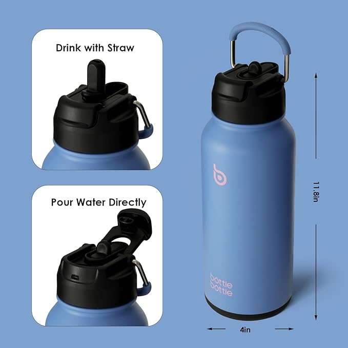 BOTTLE BOTTLE 32oz Insulated Water Bottle Stainless Steel Sport Water Bottle with Straw Dual-use Lid Design for Gym with Pill Box (sky summer)