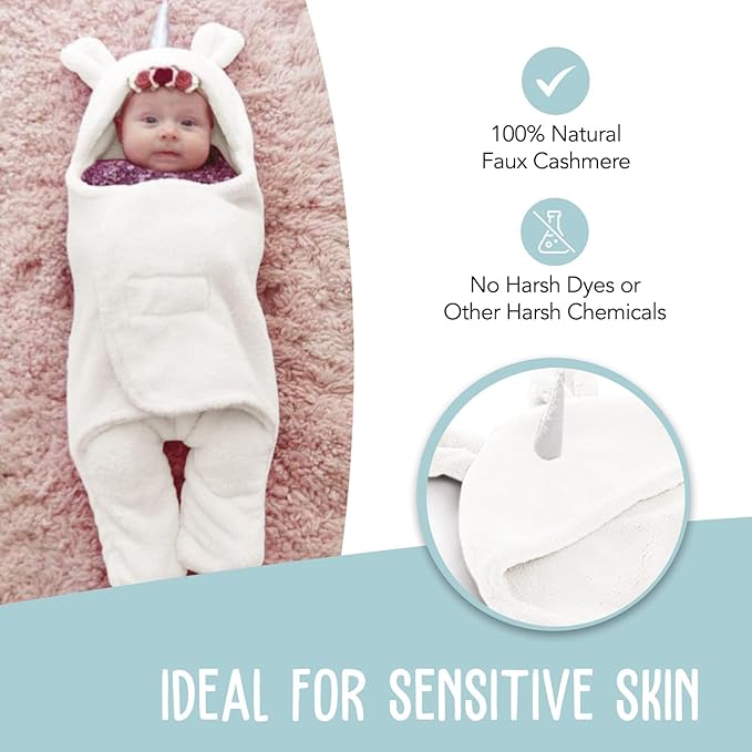 BlueMello Baby Swaddle Blanket | Ultra-Soft Plush Unicorn Essential for Infants 0-6 Months | Swaddling Wrap White | Ideal Newborn Registry and Toddler Boy Accessories | Perfect Baby Girl Shower Gift