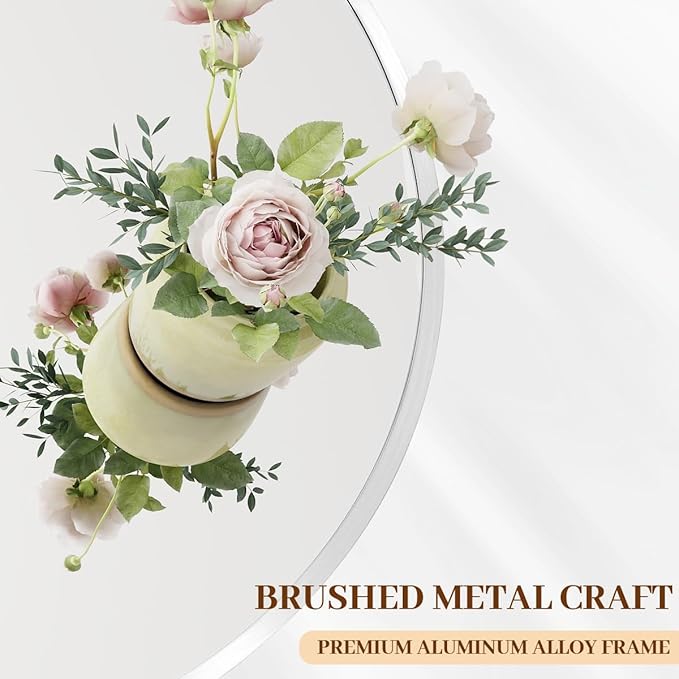 BEAUTYPEAK 24 Inch Round Mirror, Metal Frame Circle Mirror, Wall Mounted for Entryway, Bathroom, Vanity, Living Room, White