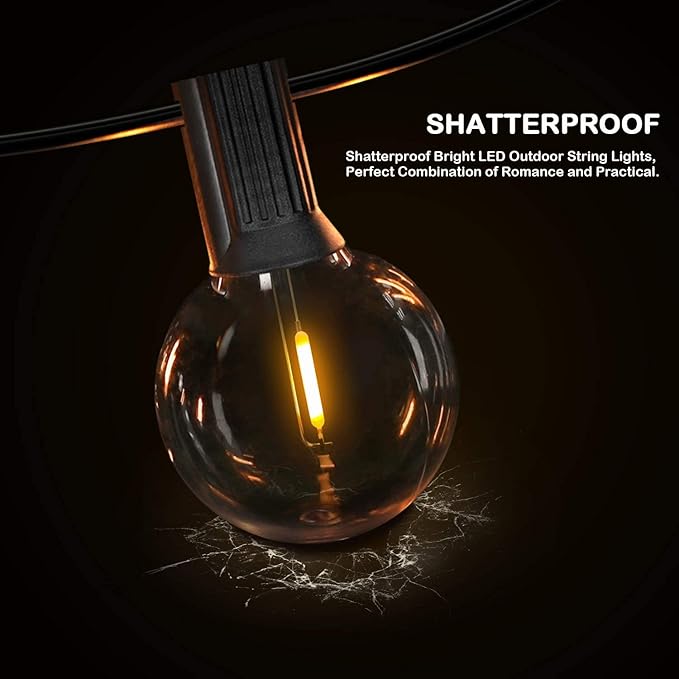 200FT LED Outdoor String Lights with 100+4 Bulbs, Shatterproof Waterproof Patio String Lights for Outside, Connectable 2200K Dimmable Commercial Hanging Light for Christmas Backyard Cafe Garden Bistro