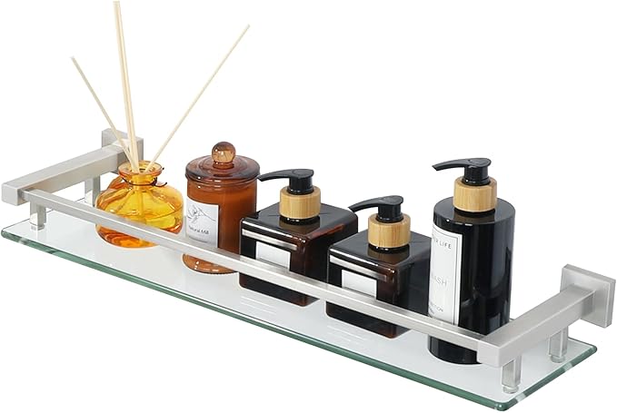 Alise Bathroom Shelves,Brushed Nickel Glass Shelf for Bathroom, Modern Floating Shelves,20 inch