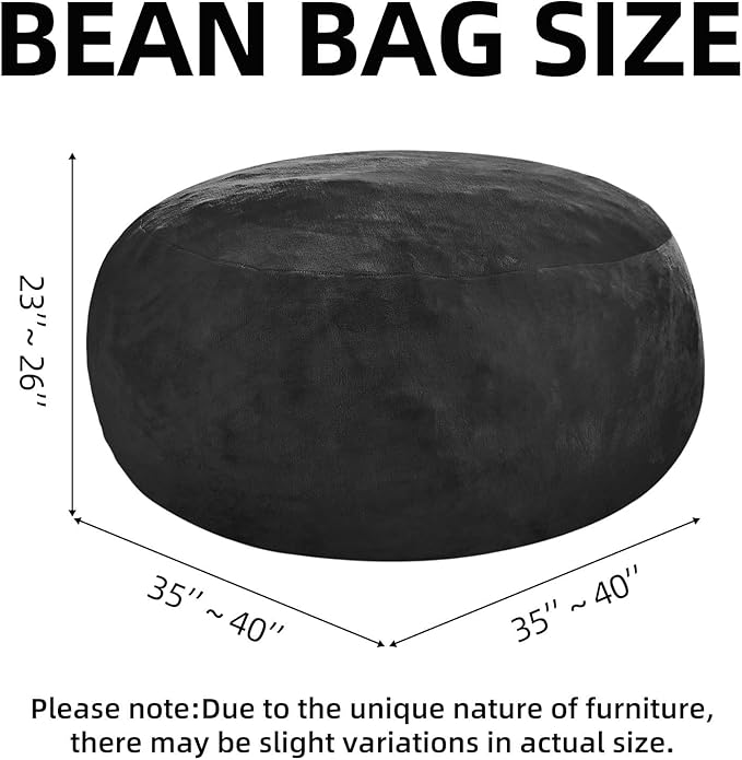 Bean Bag Chair 3Ft, Memory Foam Filled, Large Beanbag Chairs for Adults and Teens, Soft Sofa with Removable Flannel Cover, Round Couch for Living Room Bedroom College Dorm (Black, 3FT-36×36"×24")
