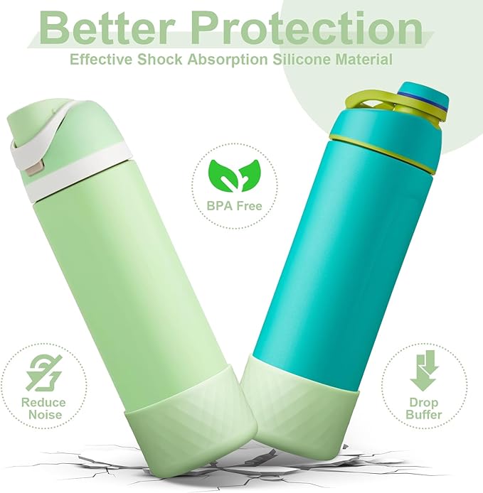 2PCS Silicone Water Bottle Boot for Owala 24oz 32oz 40oz, Anti-Slip Protective Sleeve Bottom Bumper Protector for FreeSip, Twist, and Flip Stainless Steel Water Bottles