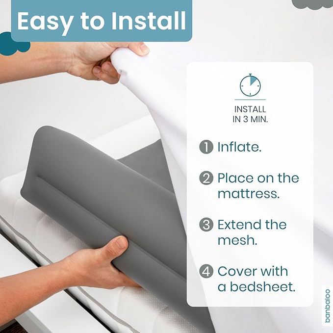 BANBALOO -Inflatable Bed Bumper for Children - Child Fall Protection, Inflatable Travel Bed Rail, for fold-Away, Single, Double, Queen Size, King Size and Montessori beds