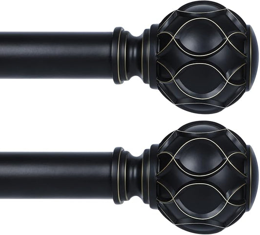 Black Adjustable Curtain Rods for Windows:Farmhouse Heavy Duty Curtain Rod for Bedroom Living Room,Boho Decorative Rustic Drapery Rods with Vintage Coastal Finials,Matte Black 2 Pack 18-45"