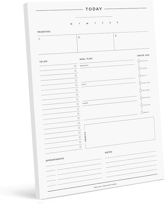 Bliss Collections Daily Planning Pad, To Do List Notebook - Undated Tear-Off Sheets Notepad - Work Calendar, Organizer, Scheduler for Goals, Tasks - Minimalist, 8.5" x 11", 50 Sheets