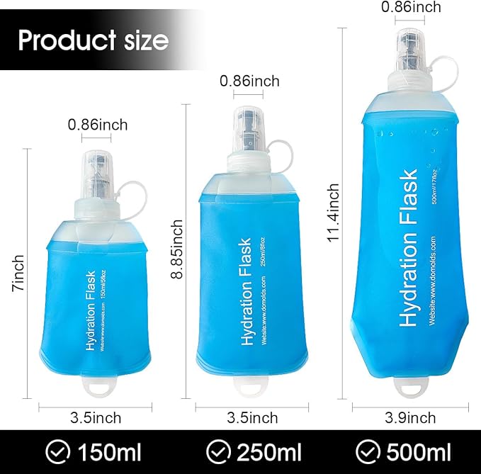 500ml Soft Flask, TPU Collapsible Soft Water Bottle for Hydration Pack, Running Vest, Folding Water Bottle for Hiking Cycling Climbing-2Pcs, Blue