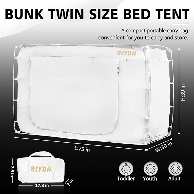 Bed Tent Bed Canopy Bunk Twin Size Tents for Adult and Kids- Portable Dream Tent Indoor Sleeping Tents 70% Blackout with 3 Doors Breathable Big Space Tents
