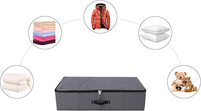 2PCS Foldable Under Bed Storage Box with Plastic Support Liner, Handles, Zipper lid, Blankets Clothes Comforters Storage Bin Organizer for Bedroom and Closet, 29×15×7inch, Black Grey