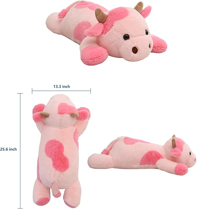 25.6 inch 5 lbs Cow Weighted Stuffed Animals, Large Weighted Plush Animal, Cute Plush Toy Pillow, Soft Kawaii Plushie Gifts for Adults, Kids, Boys and Girls(Pink)