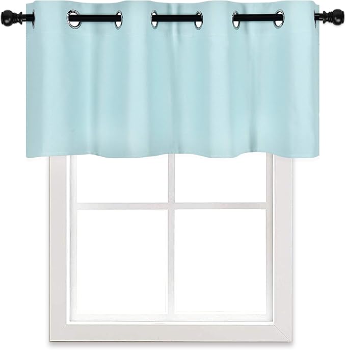 Aqua Valances for Kitchen Windows - Room Darkening Valances for Window with Grommet 52 by 18 Inch,1 Panel
