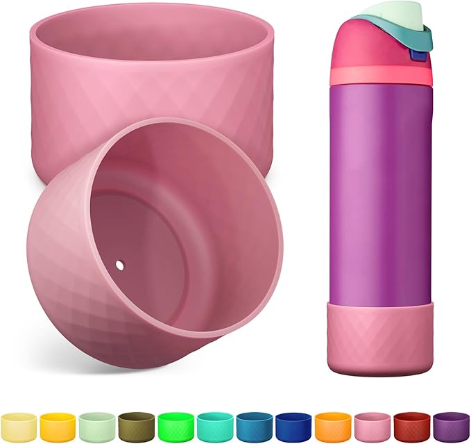 2PCS Silicone Water Bottle Boot for Owala 24oz 32oz 40oz, Anti-Slip Protective Sleeve Bottom Bumper Protector for FreeSip, Twist, and Flip Stainless Steel Water Bottles