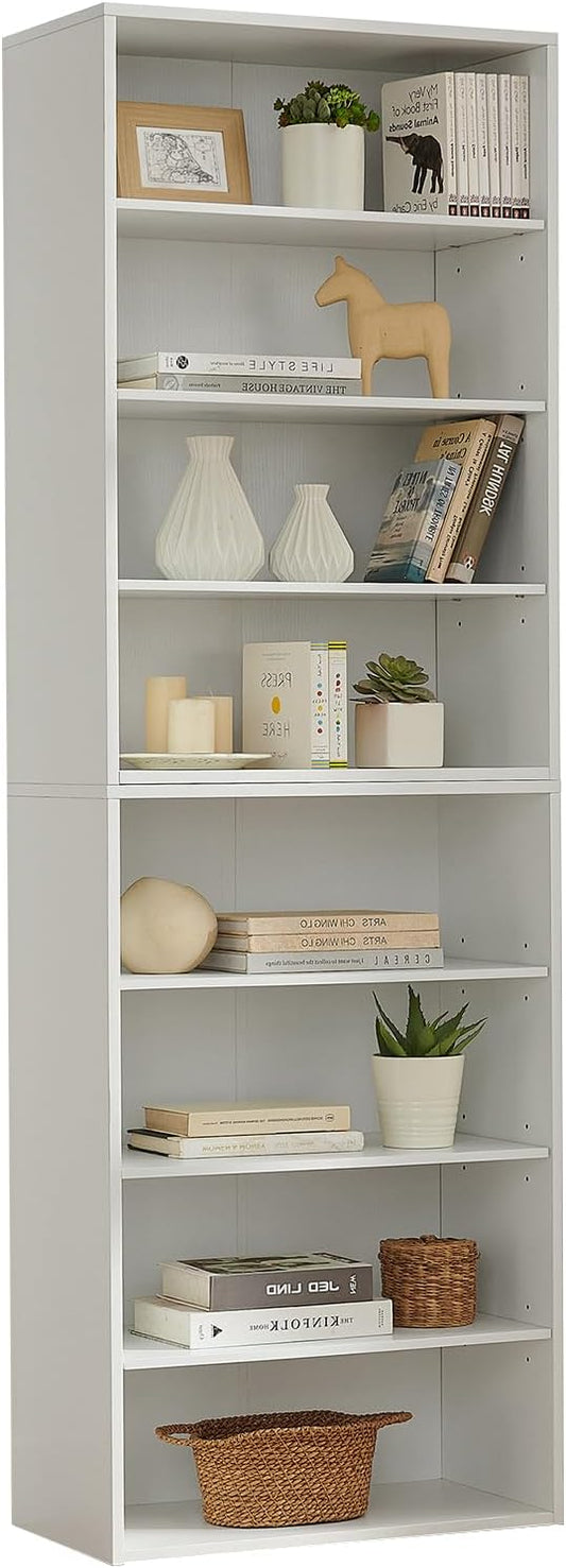71 Inch Tall 8-Shelf Bookcase, Wood Bookshelf Storage Organizer Adjustable Shelf for Home Office Living Room, Converts into Two 4-Shelf Bookshelves, White