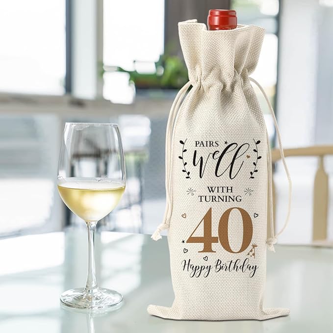 40th Birthday Gifts Women Men, Vintage Gifts for 40 Year Old Man Husband Wife Friends Brother Dad Mom Him Her, Happy 1984 40th Birthday Anniversary Decorations Wine Bag?Wine Gifts Wine Gift Bag