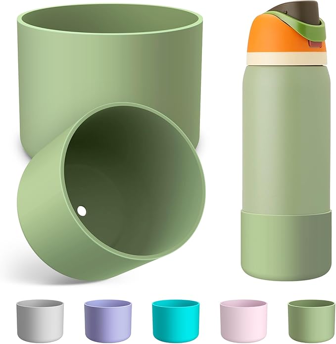 2PCS Silicone Water Bottle Boot for Owala 24oz 32oz 40oz, Anti-Slip Protective Sleeve Bottom Bumper Protector for FreeSip, Twist, and Flip Stainless Steel Water Bottles