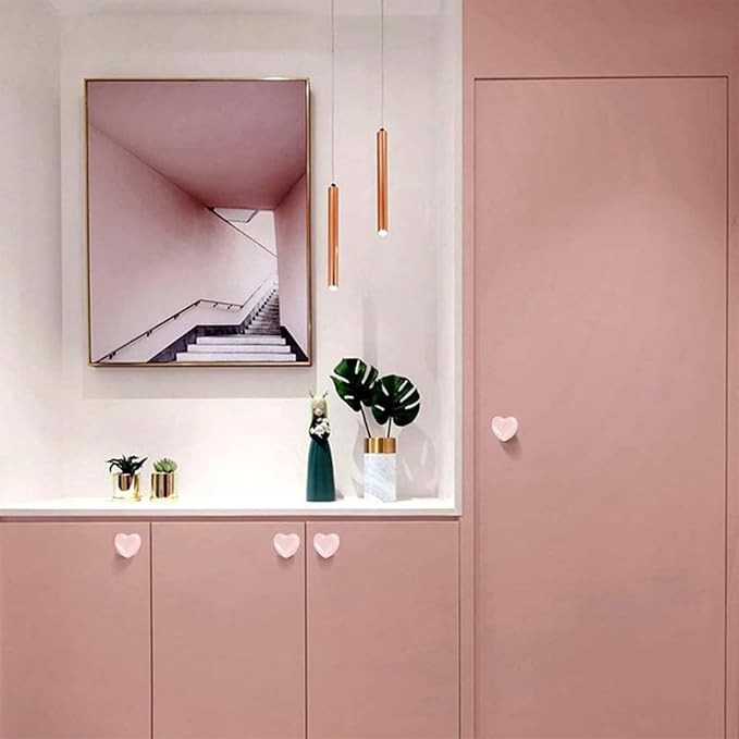 4X Cute Dresser Knobs Ceramic Cabinet Knobs Pink Drawer Knobs Heart Love-Shape Door Pull Knob Cabinet Closet Ceramic Drawer Cupboard Kitchen Kids Children Bedroom Wardrobe (Pale Pink)