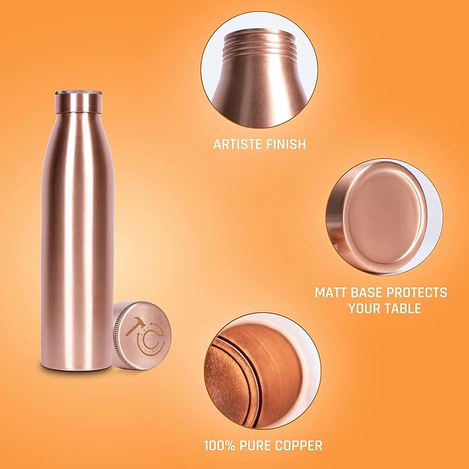 34 Oz Extra Large Smooth Finish 100% Pure Copper Water Bottle For Drinking | Leak Proof Design And Carrying Pouch | Drink More With Healthy Benefits Immediately