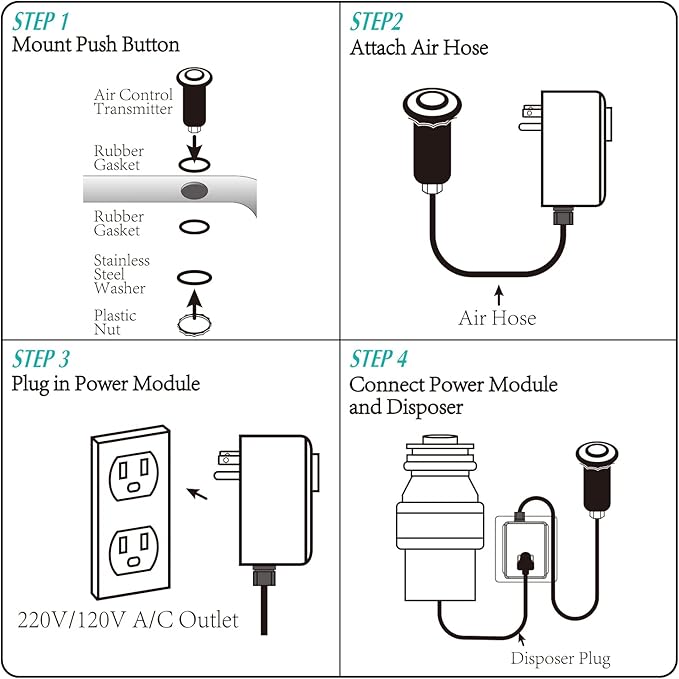 BESTILL Garbage Disposal Air Switch Kit - UL Listed, Cordless Sink Top Switch Button for Waste Disposer, 3.6" Long Push Button with Brass Cover, Brushed Nickel, Compatible with all Garbage Disposals