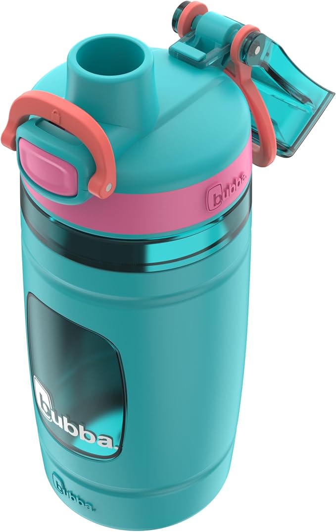 Bubba Kids Flo Water Bottle with Silicone Sleeve and Wide Mouth, 16 oz, Scuba