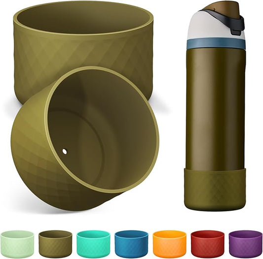 2PCS Silicone Water Bottle Boot for Owala 24oz 32oz 40oz, Anti-Slip Protective Sleeve Bottom Bumper Protector for FreeSip, Twist, and Flip Stainless Steel Water Bottles