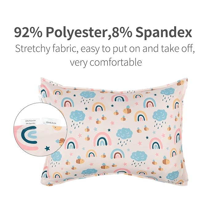 ALVABABY Toddler Pillowcases Fits 13 x 18,12x 16 Kids Pillow, 2 Pack Stretchy Soft Baby Pillow Cover Envelope Kids Pillowcases for Boys Girls Rainbow 2TPE04