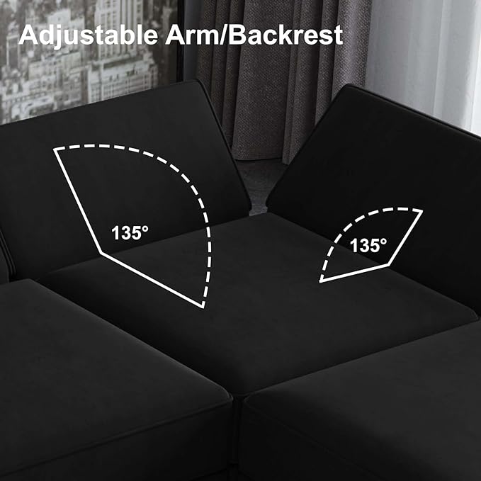 Belffin Modular Sectional Sofa Couch with Reversible Chaise Velvet L Shaped Couch Sofa with Storage 4-seat Convertible Sectional Sofas Black