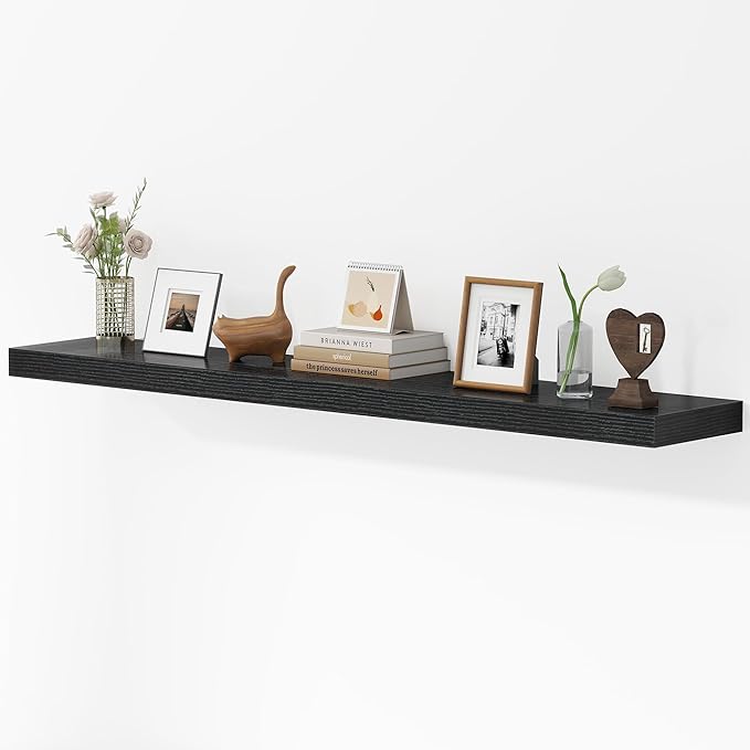 55 Inches Floating Shelves for Wall, 9.3" Deep Long Floating Shelves Set of 1, Large Display & Storage Shelf, Wall Shelf for Bathroom Bedroom Living Room Kitchen Office, Black