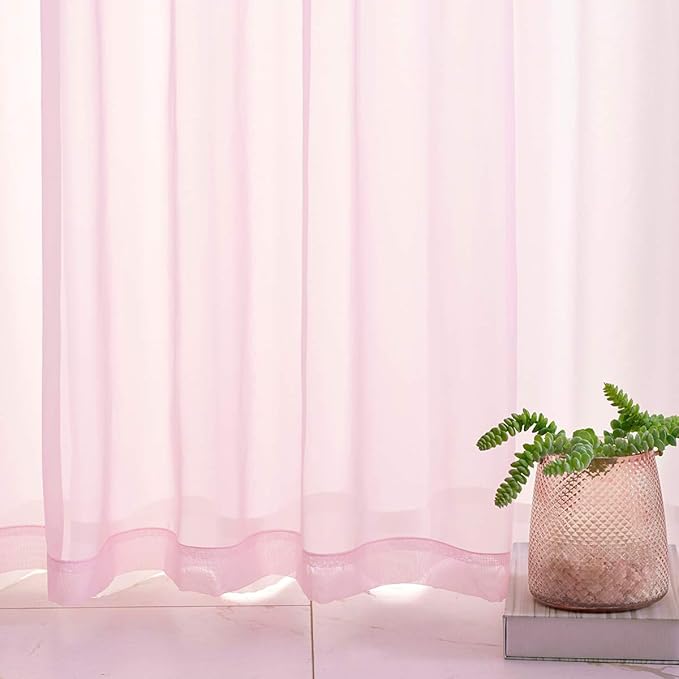 Baby Pink Sheer Curtains 72 Inch Translucent Solid Color Voile Window Treatment Rod Pocket Baby Pink Sheer Curtain for Bedroom Girls Living Room Pink Sheer Curtains Cheap 52x72