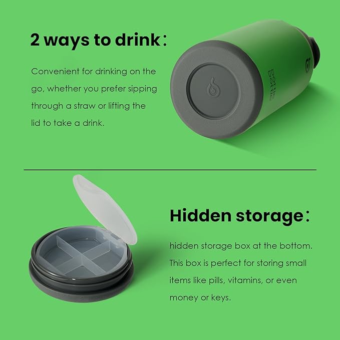 BOTTLE BOTTLE 32oz Insulated Water Bottle Stainless Steel Sport Water Bottle with Straw Dual-use Lid Design for Gym with Pill Box (summer forest)