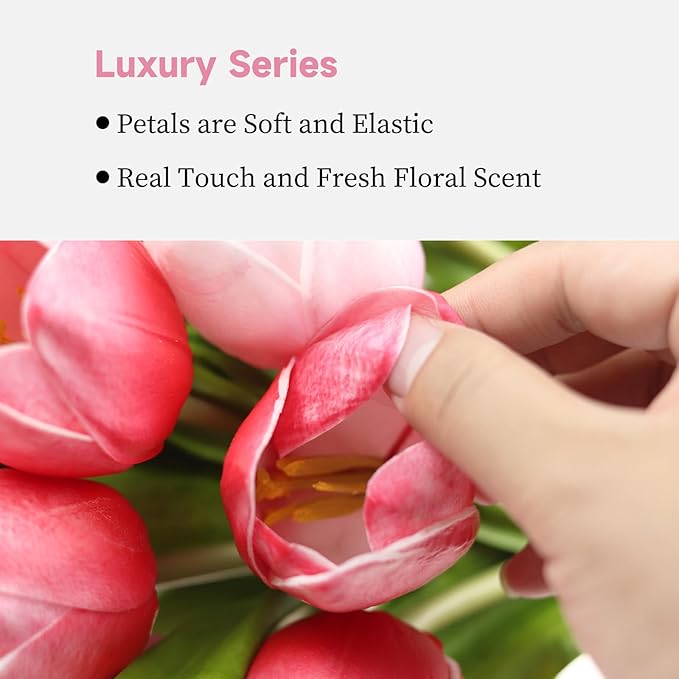 Buart Artificial Tulip in Bulk for Home Kitchen Wedding Bridal Bouquet,Fake Flowers for Valentine's Day Mother's Day Easter Table Centerpieces Decorations(Large Size,Multi Pink,Real-Touch,12pcs)