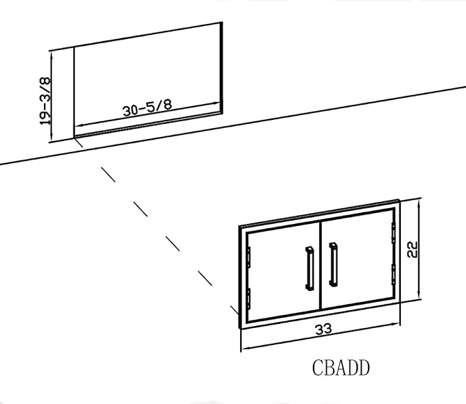 Bonfire Outdoor Kitchen Double Access Door,33x22 Inch,304 Stainless Steel BBQ Grill Doors,CBADD,Silver