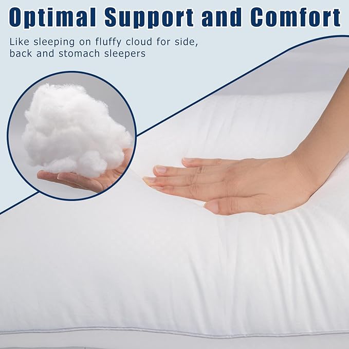 Bed Pillows for Sleeping 2 Pack, Standard Size Pillows Set of 2,Down Alternative Filling, Pillow for Back, Stomach or Side Sleepers Grey