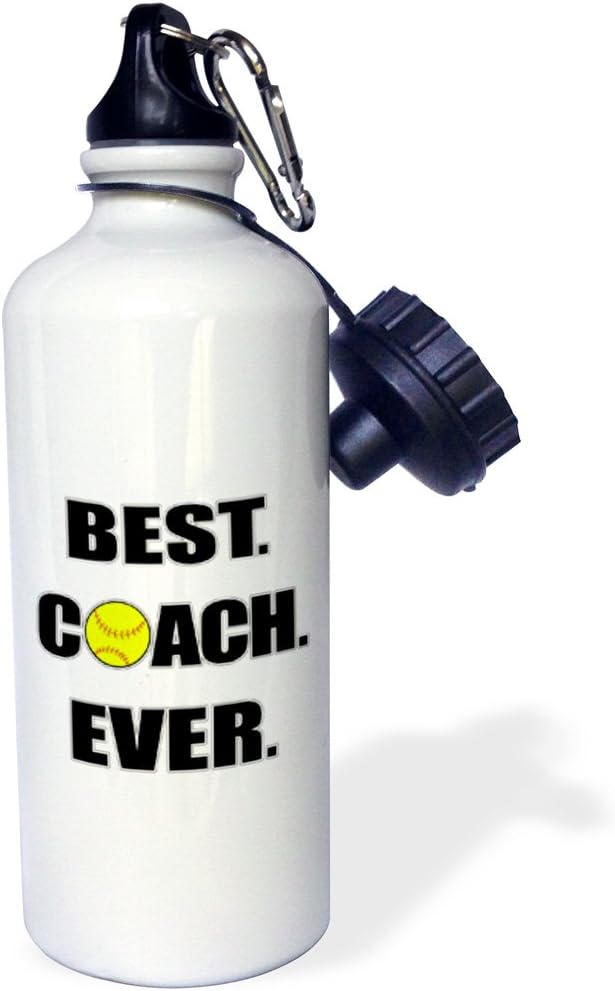3dRose Softball Best Coach Ever Sports Water Bottle, 21 oz, Multicolor