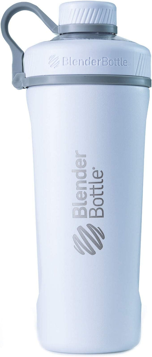 BlenderBottle Radian Shaker Cup Insulated Stainless Steel Water Bottle with Wire Whisk, 26-Ounce, Matte White